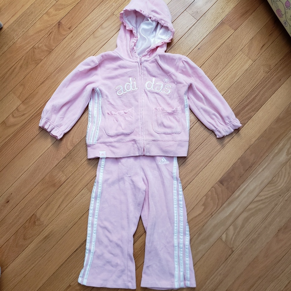 Adidas toddler girl's pink velour jogger set